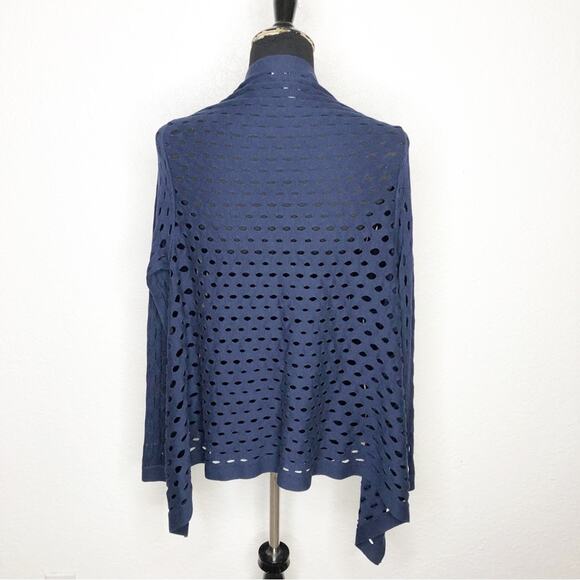 Milly navy blue open circle knit open drape front silk blend cardigan size Small - Picture 14 of 14